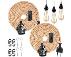 Vintage Hanglamp met Schakelaar en Stekker - E27 Fitting, Henneptouw, 4,5 m - DIY Creatieve Verlichting
