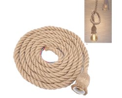 Vintage hanglamp van henneptouw, 2m lange hangende lantaarn kabel met E27 fitting voor landelijke en industriële stijl