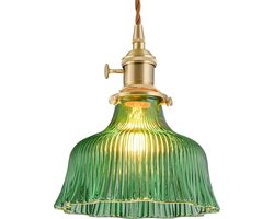 Vintage hanglampen voor keukeneiland Lily helder glazen hanglamp slaapkamer messing hanglamp boerderij hangende lampen met glazen kap voor eetkamer slaapkamer retro lampen (18 * 20 cm Groene kleur)