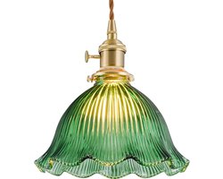 Vintage hanglampen voor keukeneiland Lily helder glazen hanglamp slaapkamer messing hanglamp boerderij hangende lampen met glazen kap voor eetkamer slaapkamer retro lampen (23*22CM Groene kleur)