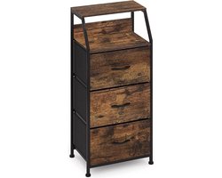 Vintage Hoekkast - Opbergkast met 3 laden, hoekkast, vintage dressoir, kast, opbergkast, organizer voor woonkamer, slaapkamer, hal, keuken, kantoor, hout, staal, bruin, zwart