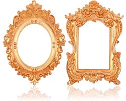 Vintage Houten Foto Lijsten Set van 2 - Mini Retro Desk Display Frames voor Sieraden en Foto's - Barokke Stijl zonder Glas en Achterwand