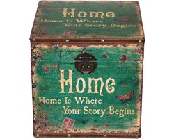 Vintage houten kist met kunstleder bekleding – Schatkist en opbergdoos 28 cm