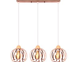 Vintage Houten Kroonluchter Plafondlamp - Industriële Hanglamp met Kooi-Design