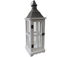 Vintage Houten Lantaarn met Glas voor Buiten - 56 cm Tuinlantaarn en Windlicht Kandelaar