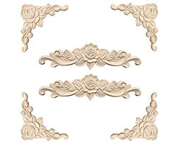 Vintage houten ornamenten voor meubels - Set van 6 decoratieve houtsnijwerk applicaties