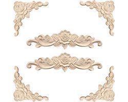 Vintage houten ornamenten voor meubels - Set van 6 decoratieve houtsnijwerk applicaties