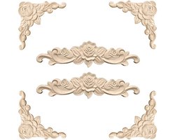 Vintage houten ornamenten voor meubels - Set van 6 decoratieve houtsnijwerk applicaties