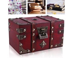 Vintage houten schatkist - houten kist voor decoratie - houten schatkist kopen (B) piratenkist