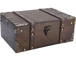 Vintage houten schatkist - piraten thema - zilveren opbergdoos .