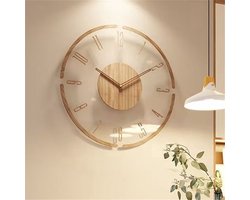 Vintage houten wandklok, transparante acryl wandklok, op batterijen, tikvrij decoratief klokje, geschikt voor woonkamer/slaapkamer, 35cm