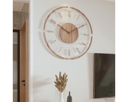 Vintage houten wandklok, transparante acryl wandklok, ronde stille wandklok, op batterijen, niet-tikkende decoratieve klok voor woonkamer/slaapkamer, 30 cm