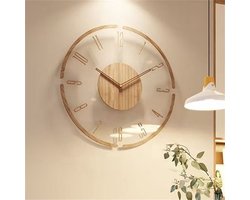 Vintage houten wandklok, transparante acryl wandklok, ronde stille wandklok, op batterijen, niet-tikkende decoratieve klok voor woonkamer/slaapkamer, 30 cm