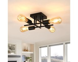 Vintage Industriële Plafondlamp met 4 Lichten - Zwarte Modern E27 Lamp voor Slaapkamer, Woonkamer, Keuken en Gang