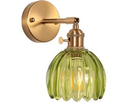Vintage industriële wandlamp E27, retro groene glazen wandverlichting met schakelaar, 180 graden verstelbaar, decoratieve muurlamp voor slaapkamer, woonkamer en gang [Energieklasse A]