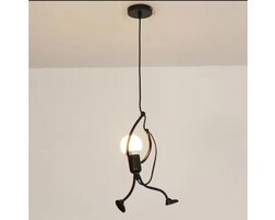 Vintage Iron Little Man LED Hanglamp – Moderne Kunst Kroonluchter – E27 – Speels Design – Zwart