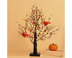 Vintage Kaarsenboom Met Kardinaalvogels En Bessen - 52 CM Kerst Decoratie - LED Verlichting - Tafel Decor - Sfeerverlichting - Kerstboom Alternatief - Jaarrond Decoratie