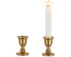 Vintage Kaarsenhouder - Set van 2 - Messing - Kleine Stick Kaarsenhouders - Goud voor Retro Antiek Tafeldecoratie - Bruiloft - Woonkamer - Kerstfeest - Adventskrans Decoratie