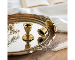 Vintage Kaarsenhouder - Set van 2 - Messing - Kleine Stick Kaarsenhouders - Goud voor Retro Antiek Tafeldecoratie - Bruiloft - Woonkamer - Kerstfeest - Adventskrans Decoratie