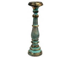 Vintage Kandelaar - Turquoise & Goud- Kaars Houder - 40cm Hoog