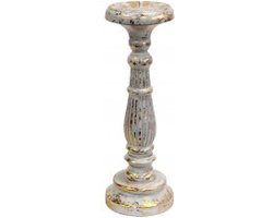 Vintage Kandelaar - Wit & Goud - Kaars Houder - 34cm Hoog