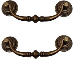 Vintage Kastgrepen Set van 2, 140mm Messing Ladehandgrepen met Swing Ringen voor Antieke Kasten en Meubels