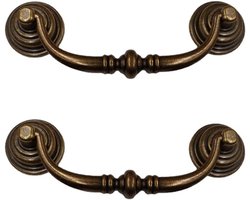 Vintage Kastgrepen Set van 2, 140mm Messing Ladesleutels met Swing Ringen, Antieke Koperen Handgrepen voor Meubels