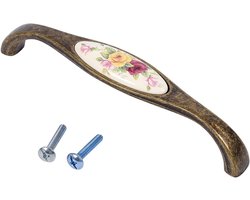 Vintage Keramische Deurgrepen met Bloemenmotief voor Kasten en Lades - Decoratieve Knoppen en Handgrepen in Bronzen Afwerking