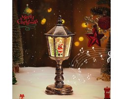 Vintage Kerst Lantern met Muziek - Glazen Sneeuwbol met Licht en Glitters - USB & Batterij Aangedreven Kerstdecoratie voor Tafel