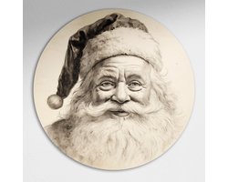Vintage Kerstman Muurcirkel - Luxe Muurcirkel 120x120 cm op Dibond - Sfeervolle Wanddecoratie voor Woonkamer & Slaapkamer
