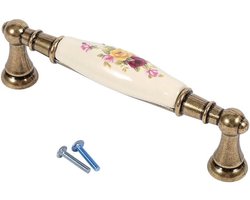 Vintage Keuken Kast Handgrepen - Keramische Lades - Antieke Bronzen Knop met Bloem Motief