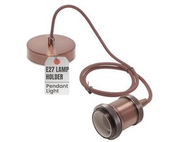 Vintage Koperen Metalen Plafond Hanglamp Met Gevlochten Kabel E27 Fitting