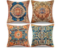 Vintage Kussenhoezen - Set van 4 - Blauw - Linnen - 40x40 cm