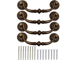 Vintage Ladegrepen Set van 4 - Antieke Swing Pulls Ringen met Schroeven voor Keuken, Badkamer en Kasten - 14CM Universele Deurgrepen van Messing