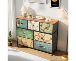 Vintage ladekast met 7 stoffen lades, 3-laags kast, kaptafel voor de slaapkamer, bijzettafel, metalen frame, 100x30x78cm