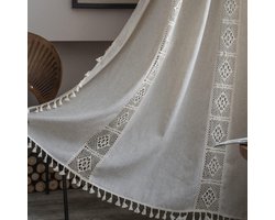 Vintage landhuisstijl gehaakt gebreid gordijn boho Boheemse gordijnen uitgehold kwast 1 stuk gordijnen outdoor linnen katoenen gordijnen voor woonkamer slaapkamer gordijnen 150x260 cm beige