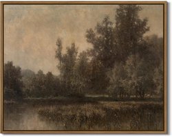 Vintage Landschap Kunstprint Bos en Meer Muurdecoratie Ingelijste Natuur Illustraties