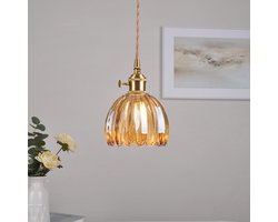 Vintage LED Hanglamp – Kroonluchter Amber Bloem – Warm Wit Licht – Voor Slaapkamer & Woonkamer – Met LED Lamp
