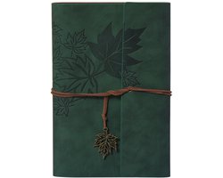 Vintage Lederen Notitieboek - met Esdoornbladpatroon - 16.5x23.5 CM - 80 Vellen Papier - 6-ringsband - Journal - Schetsboek - A5 - Navulbaar - Cadeau Idee - Blanco Papier - Travelers Notebook - Reis Dagboek Retro - Reisdagboeken,Werk,School - Groen