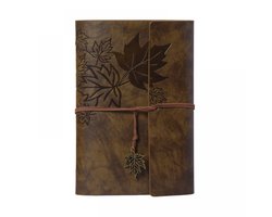 Vintage Lederen Notitieboek - met Esdoornbladpatroon - 16.5x23.5 CM - 80 Vellen Papier - 6-ringsband - Journal - Schetsboek - A5 Notebook - Navulbaar - Cadeau Idee - Blanco Papier - Travelers Notebook - Reis Dagboek Retro - Reisdagboeken,Werk,School