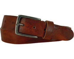 Vintage Leren Heren/Dames Riem | 3,5cm breed | Riemmaat: 95cm (totale lengte: 110cm) | 100% echt leer | Kleur: cognac | Nikkelvrije gesp