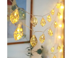 Vintage Lichten Geometrische Lampenkap 3.3M/10ft 20LED Roségouden Metalen Lantaarn Veelhoek Batterij-aangedreven Fairy Lichtslingers voor Huis Slaapkamer Tuin Bruiloft Feestdecoratie (Bladeren)