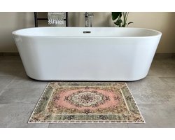 Vintage look badmat roze, groen 90cm x 70cm