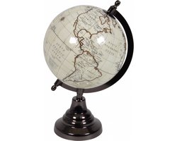 Vintage look wereldbol op houten voet 15 cm - Woondecoratie met antieke uitstraling - Wereldbollen/globes