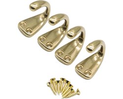 Vintage Messing WandeHooks - Set van 4 - Klassieke Muishangers voor Kleding, Sjaals, Handdoeken en Sleutels