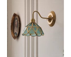 Vintage Messing Wandlampenkappen - Wandlamp Met Glas-In-Lood Kap - Wandlampenkappen - Voor Slaapkamer, Badkamer, Woonkamer, Hal - Blauw