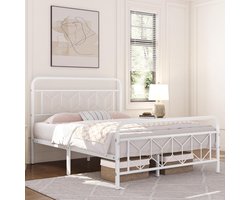 Vintage metalen bedframe 140 x 200 cm met hoog hoofdeinde en opbergruimte voor slaapkamer