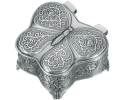Vintage metalen juwelendoos, vlindervormige snuisterij-organizer doos sieraden opbergdoos voor ring oorbellen ketting, kaptafel, aandenkendoos, woondecoratie voor vrouwen meisjes, zilver