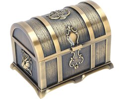 Vintage Metalen Sieradenbox - Rechthoekige Schatkist - Mini Bronzen Organizer voor Ringen en Oorbellen - Klein Casus voor Vrouwen