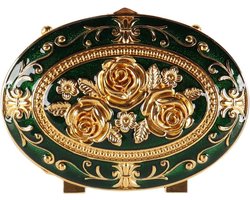 Vintage metalen sieradendoos - ovale sieradenopbergdoos voor ringen, oorbellen en kettingen - geschikt voor kaptafels - bruiloften en verjaardagscadeaus - woonaccessoires voor dames en meisjes - groen